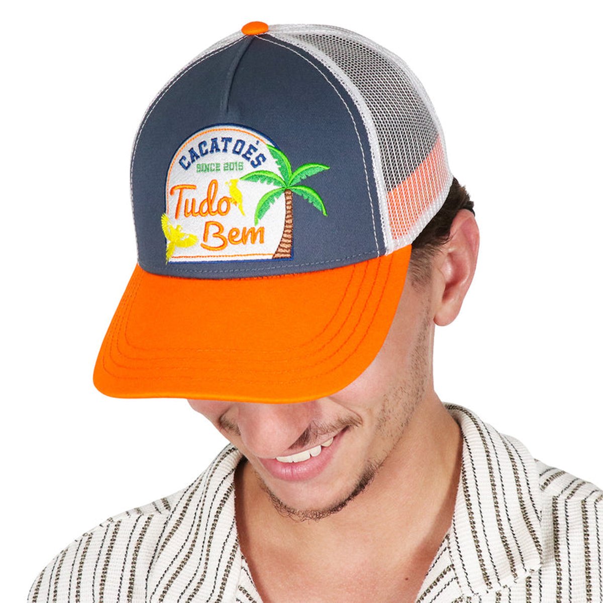 Casquette JANGADA bleu jeans et orange, CACATOES