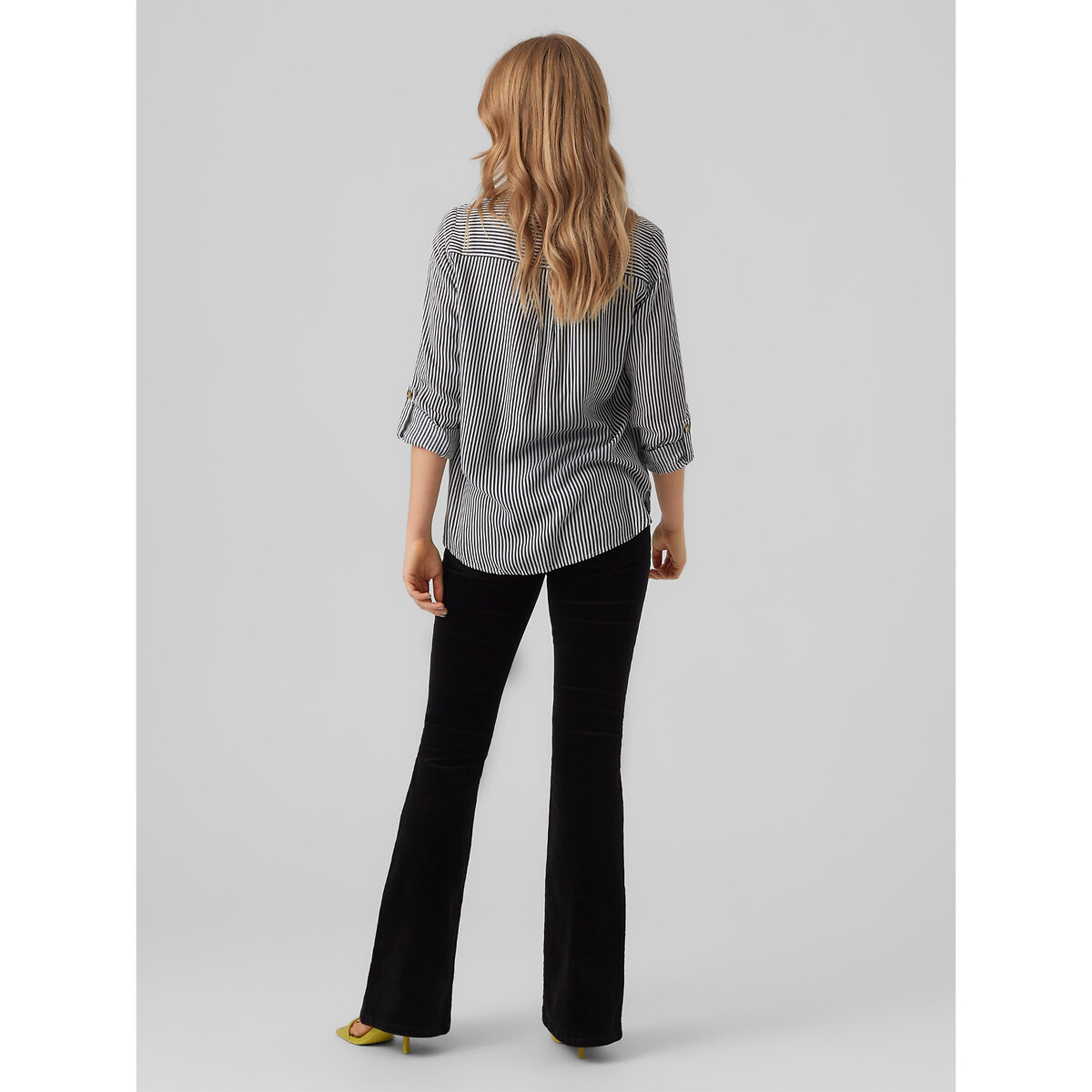 Chemisier manches longues boutonné rayé noir, VERO MODA