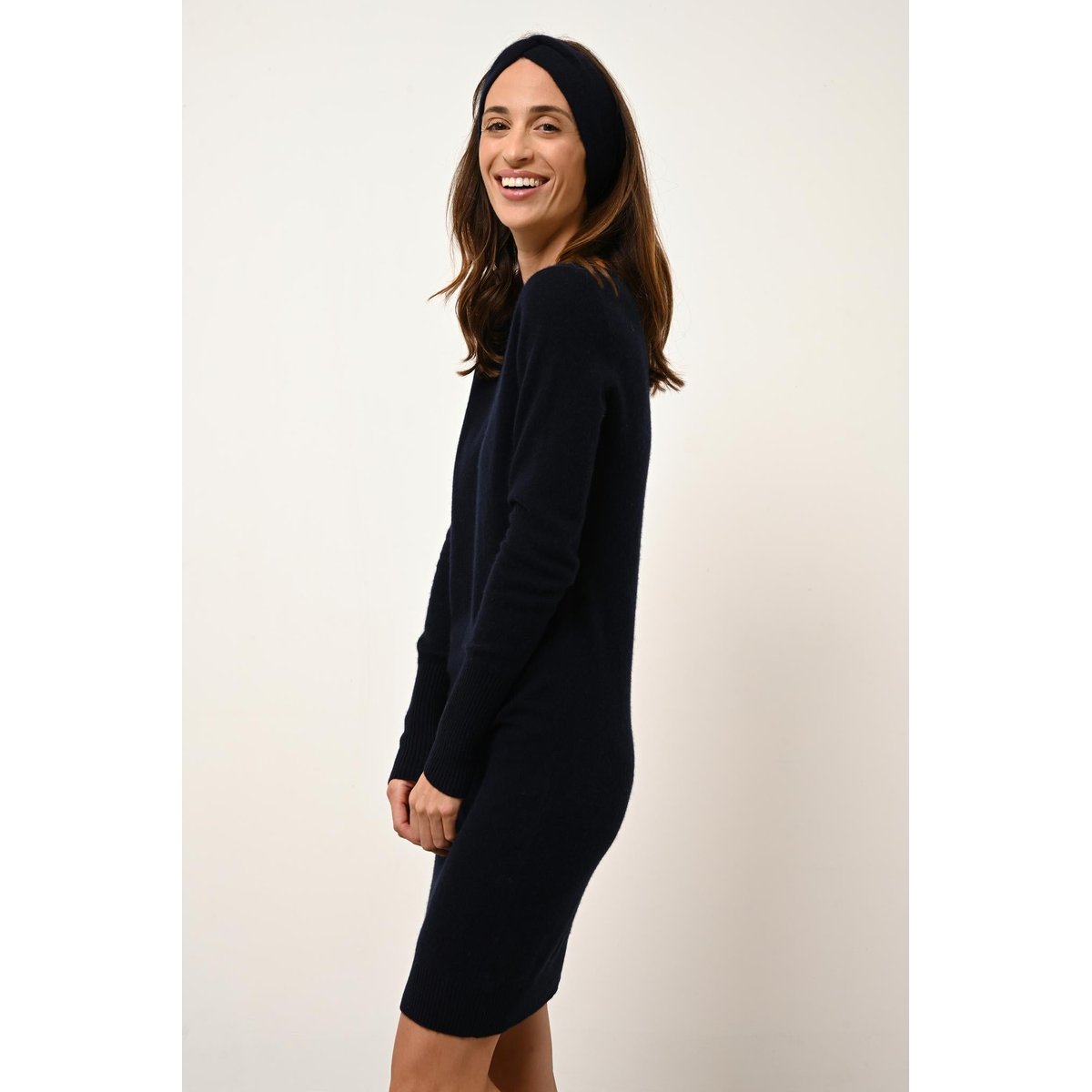 Robe Col Rond Navy Susan bleu foncé, JUST CASHMERE