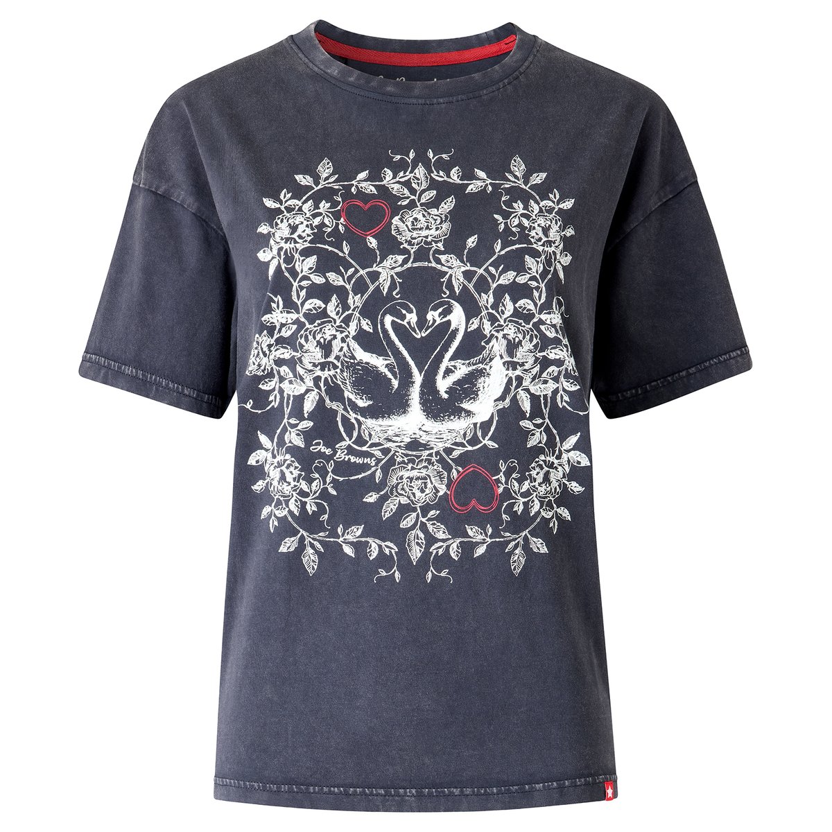 T-Shirt à Manches Courtes Délavé Imprimé Cygne gris, JOE BROWNS