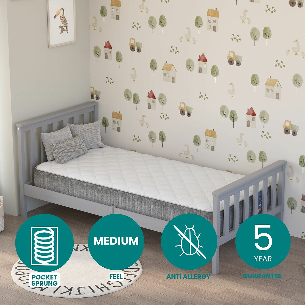 Kids Pocket Sprung Memory Foam Hybrid Mattress with OEKO-TEX Fabric white, ASPIRE