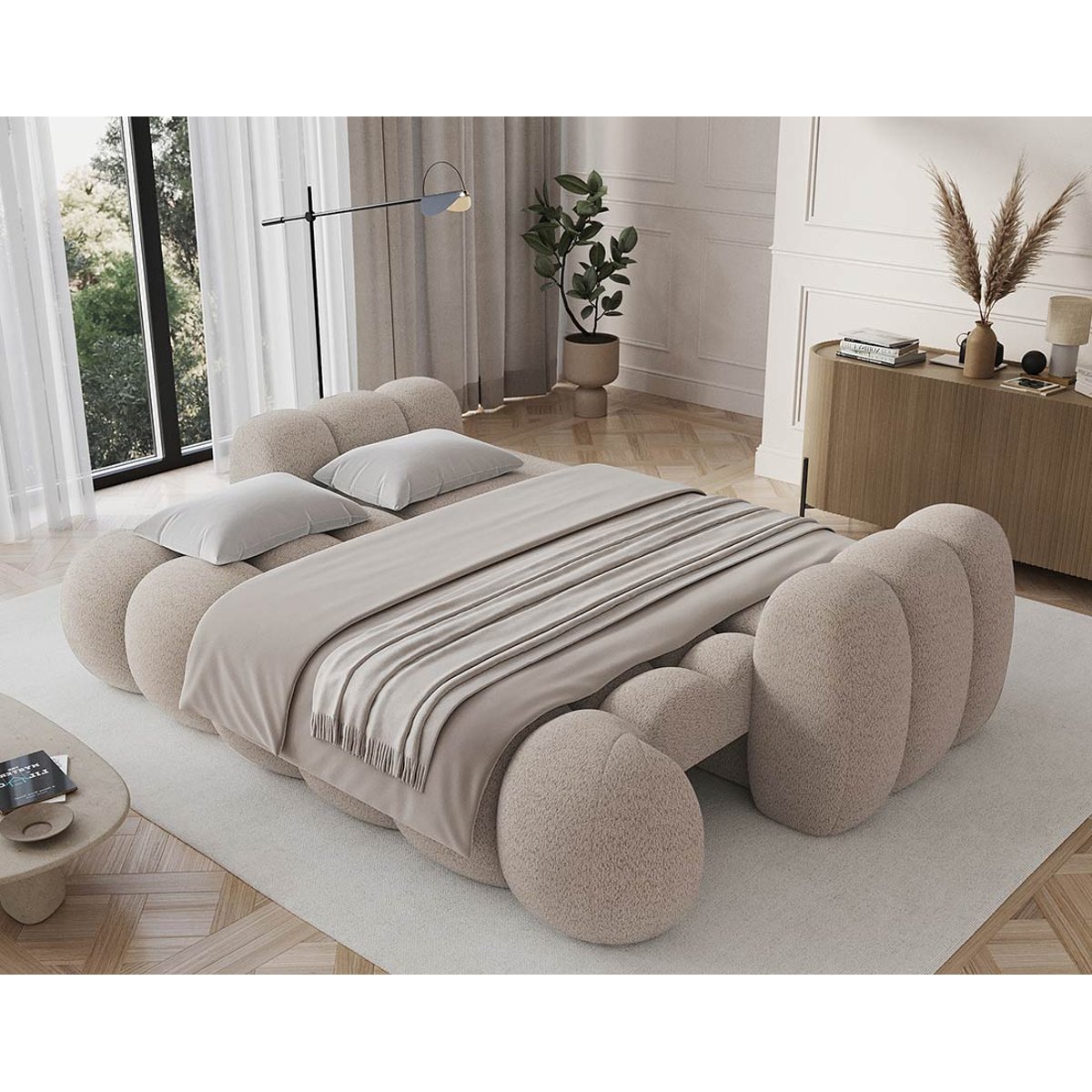 Canapé convertible tissu bouclette 3pl, DORIAN beige, BEST MOBILIER