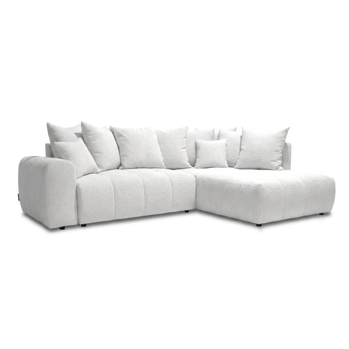 Canapé d'angle convertible 4 places en tissu bouclette, ROXELANE blanc, BOBOCHIC