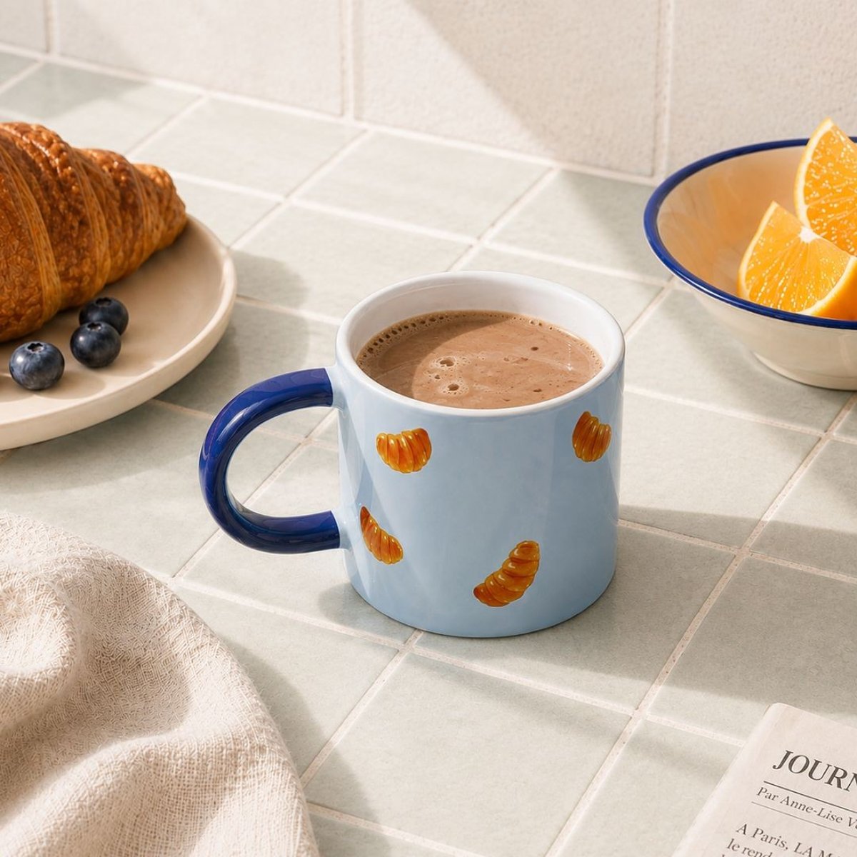 Mug croissant bleu, BEAU BRUNCH bleu, ARTIME