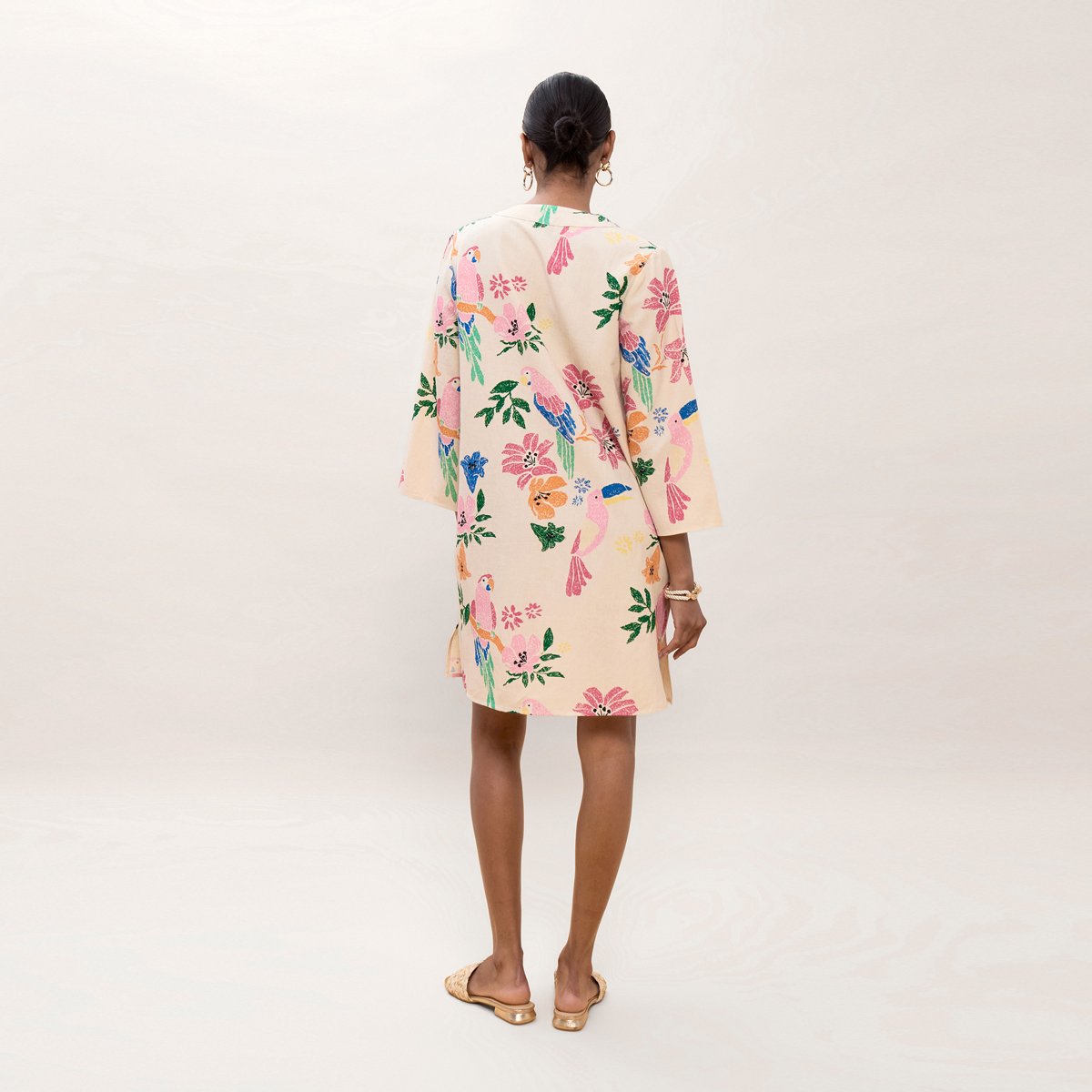 Robe longue en lin mélangé à col halter imprimée ecru, LOLA CASADEMUNT