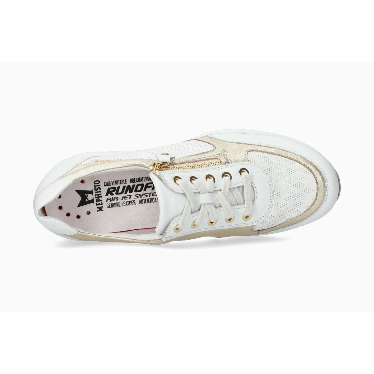 Baskets en cuir YLONA blanc & doré, MEPHISTO