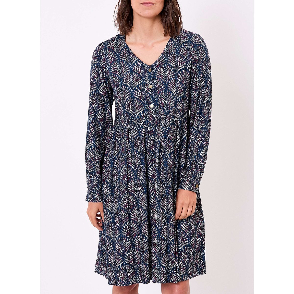 Robe empire fluide imprimée EUDOKO bleu horizon kumar, LA FIANCÉE
