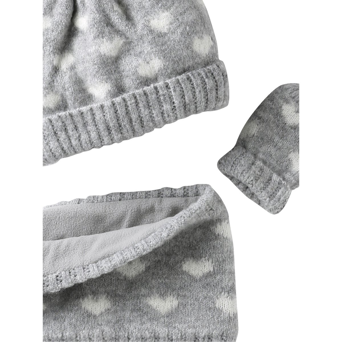 Ensemble bonnet, snood et moufles gris chiné, VERTBAUDET