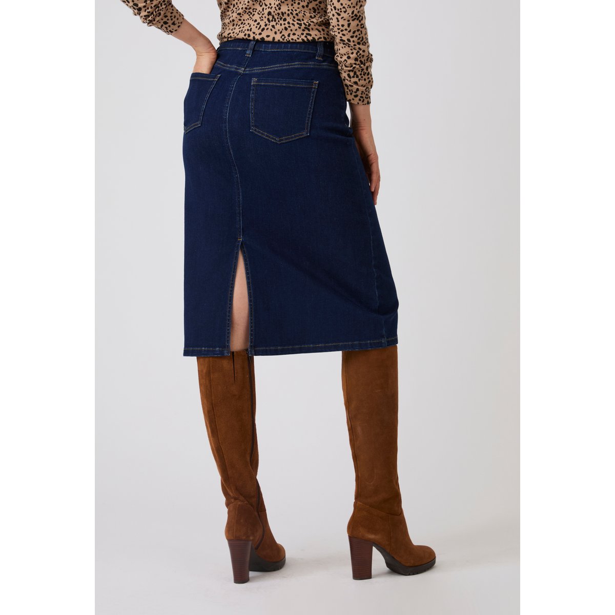 Jupe denim droite bleu denim foncé, DAMART