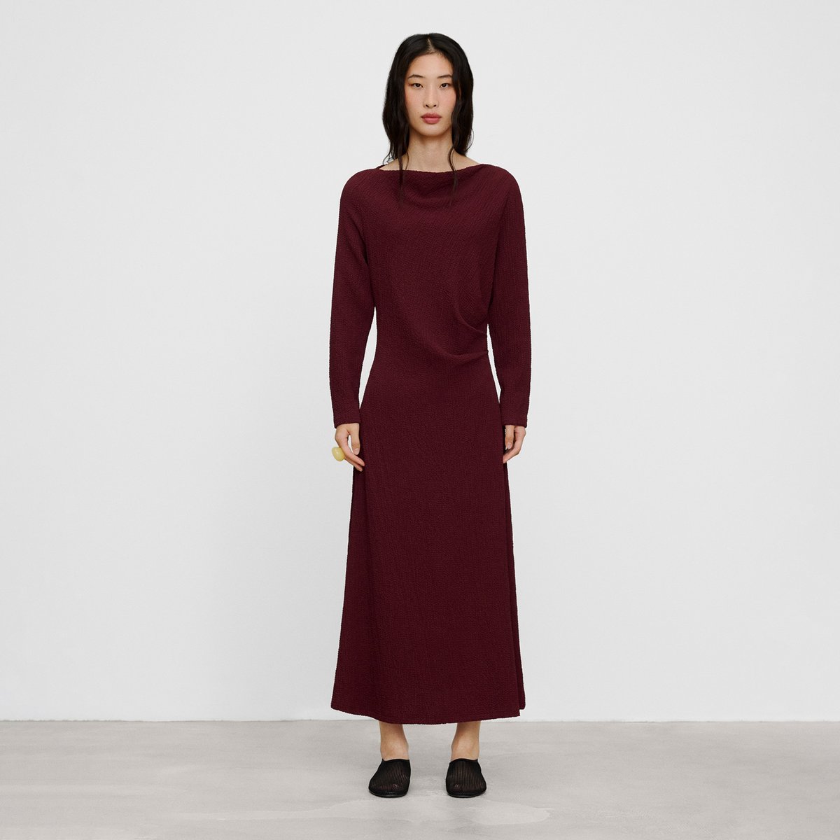 Robe ajustée bouclée à encolure bateau prune, ADOLFO DOMINGUEZ