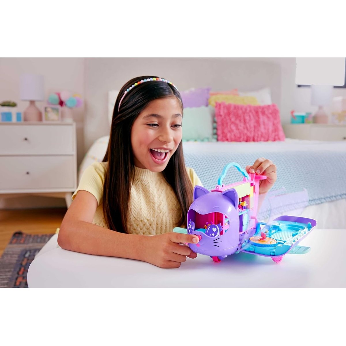 Polly Pocket - Avion chaton transformable violet et vert, MATTEL