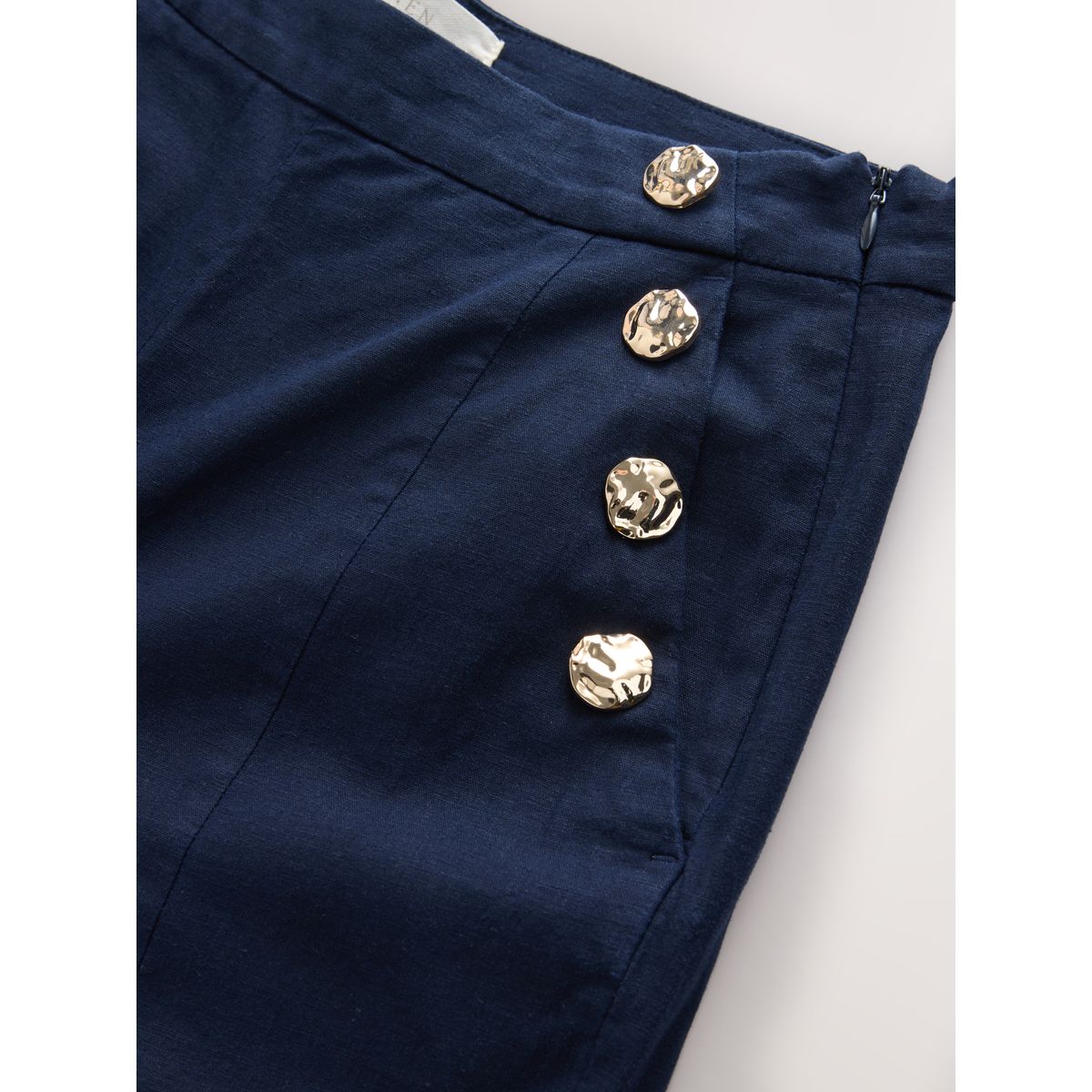 Pantalon large en lin mélangé à boutons dorés bleu marine, NEXT