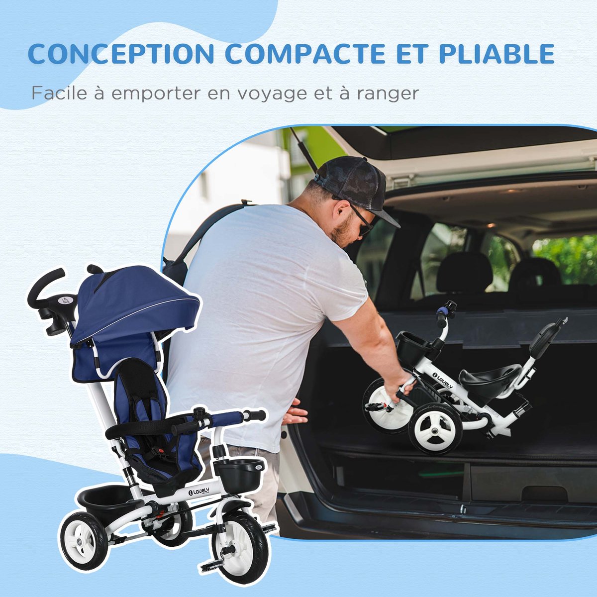Tricycle pour enfants PP Rose bleu, HOMCOM