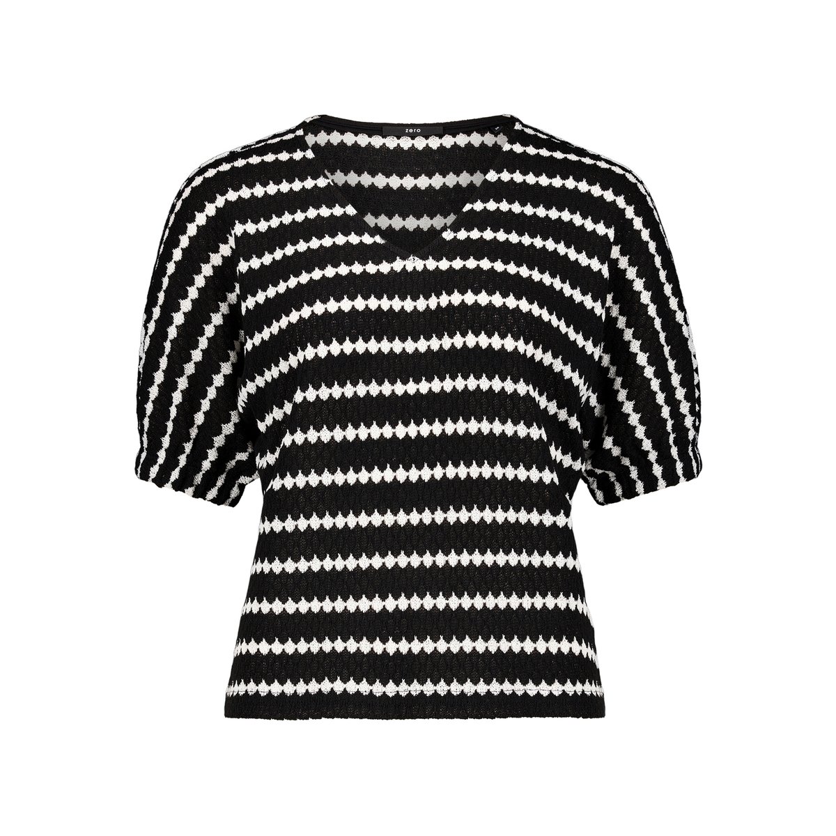T-shirt à manches courtes à encolure en v black/cream, ZERO