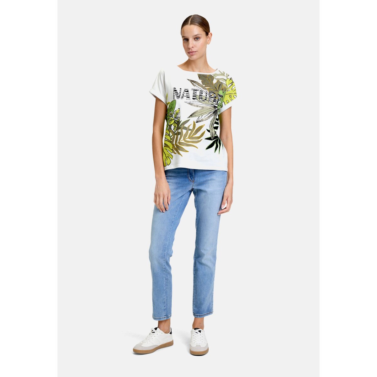 T-shirt à revers au bas des manches white/green, BETTY BARCLAY