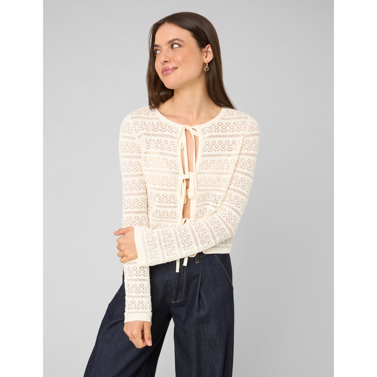 Gilet maille ajourée ecru, BZB