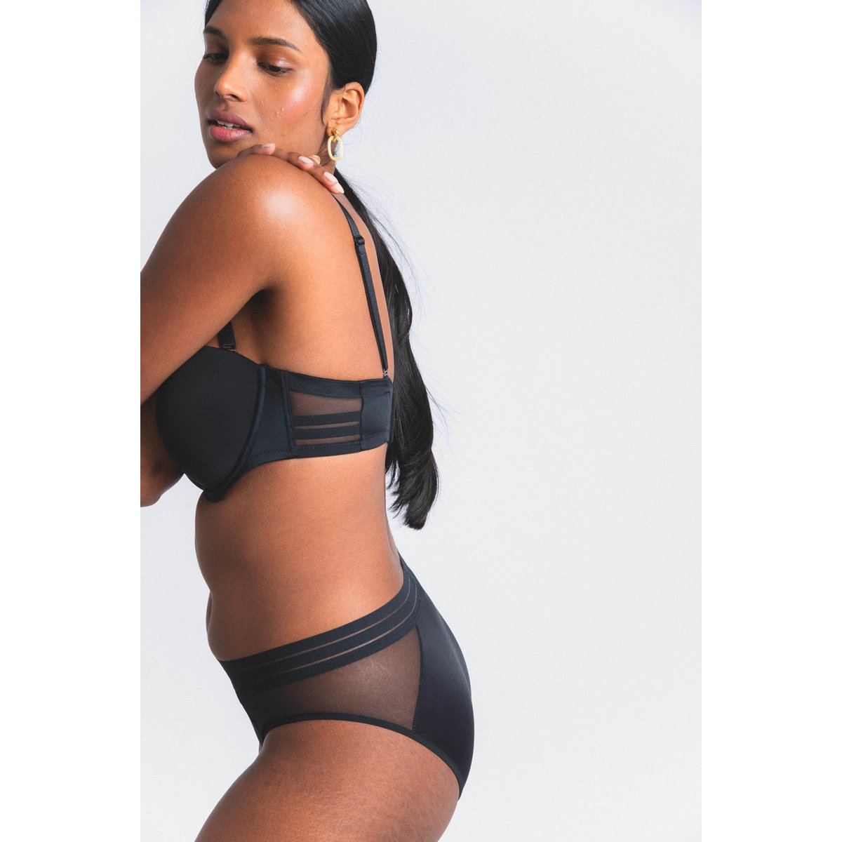 Soutien-gorge bandeau en microfibre et tulle NUFIT noir, MAISON LEJABY