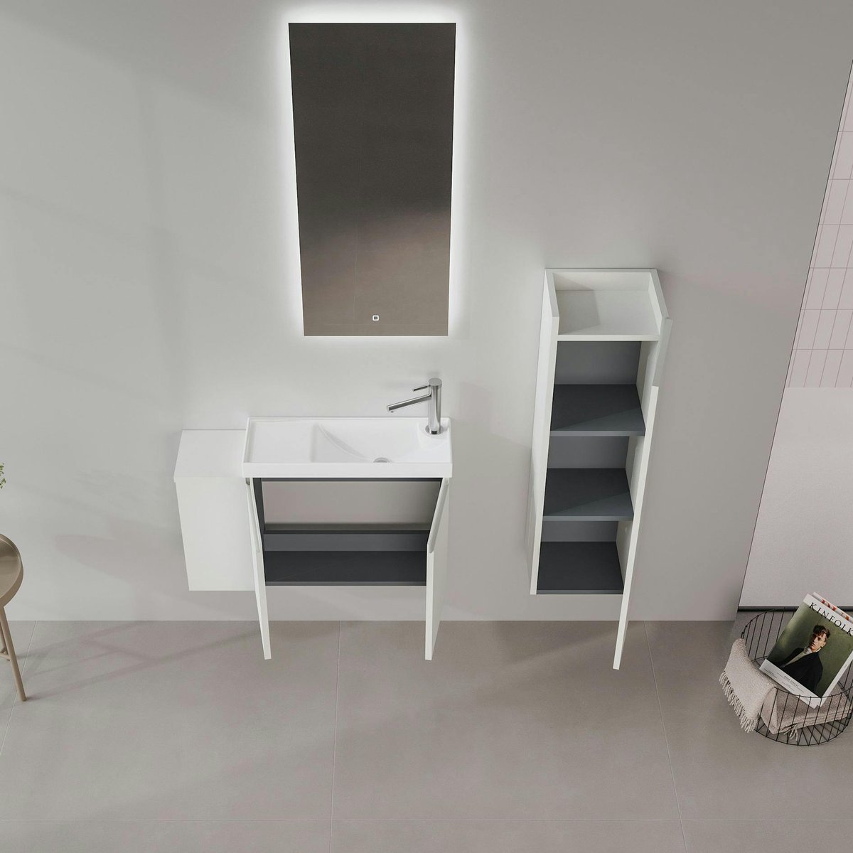 Meuble lave-mains suspendu, 2 portes 2 niches IRIS cachemire, PIER IMPORT
