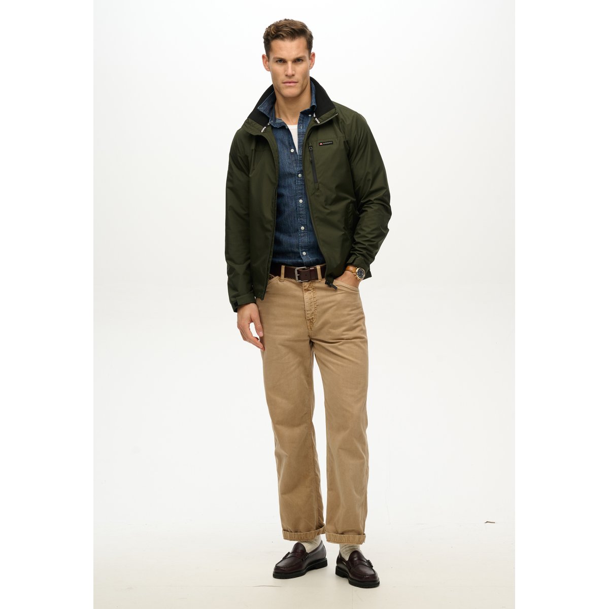 Coupe-vent à logo sans capuche Windbreaker vert olive surplus goods, SUPERDRY