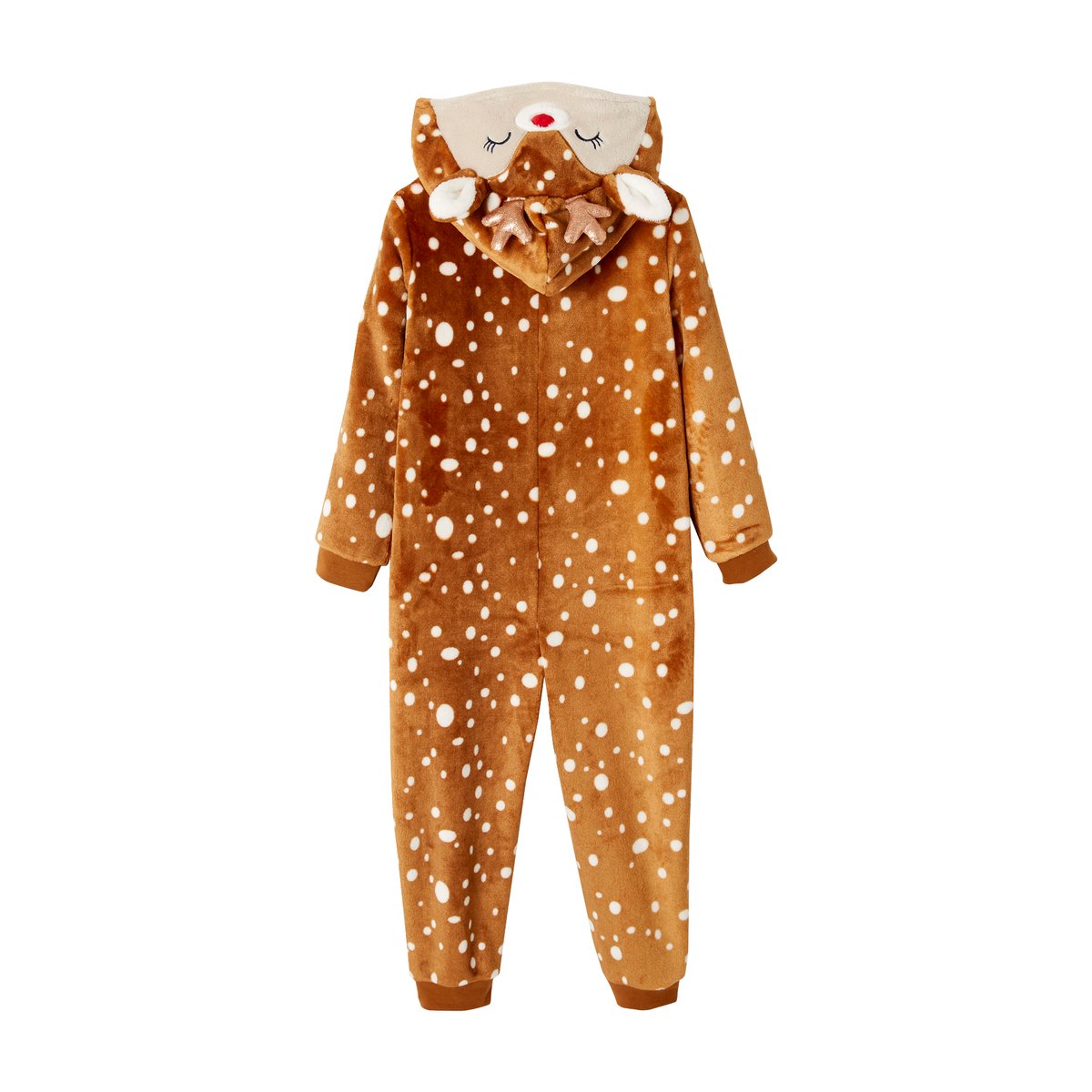 Surpyjama "Renne de Noël" effet peluche marron imprimé, VERTBAUDET