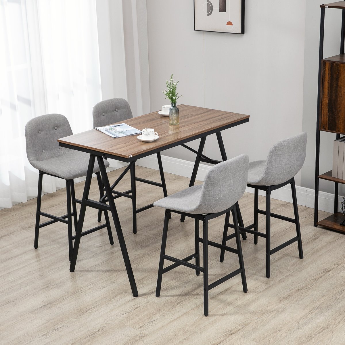 Ensemble de table de bar Acier Gris clair gris clair, bois, noir, HOMCOM