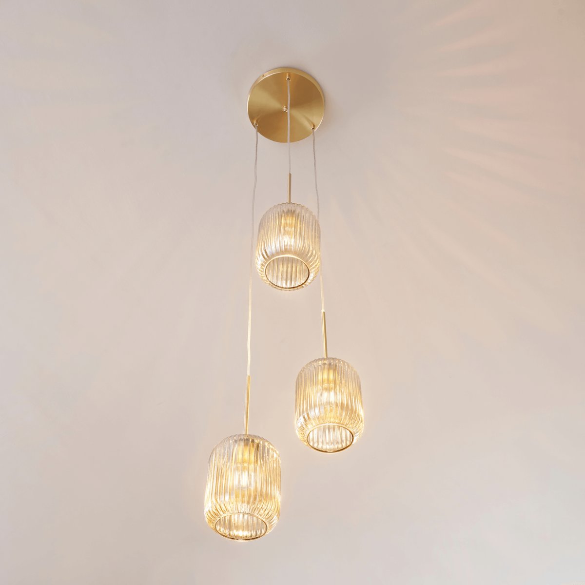 Suspension en verre texturé - ROSALIA ambré et doré, KOSILUM
