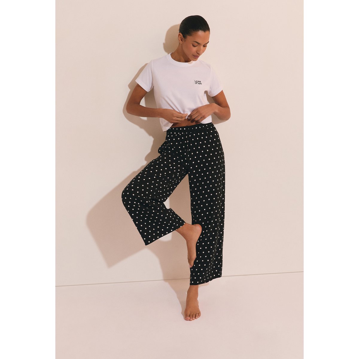 Pantalon de pyjama 7/8 à pois YRIS noir, ETAM