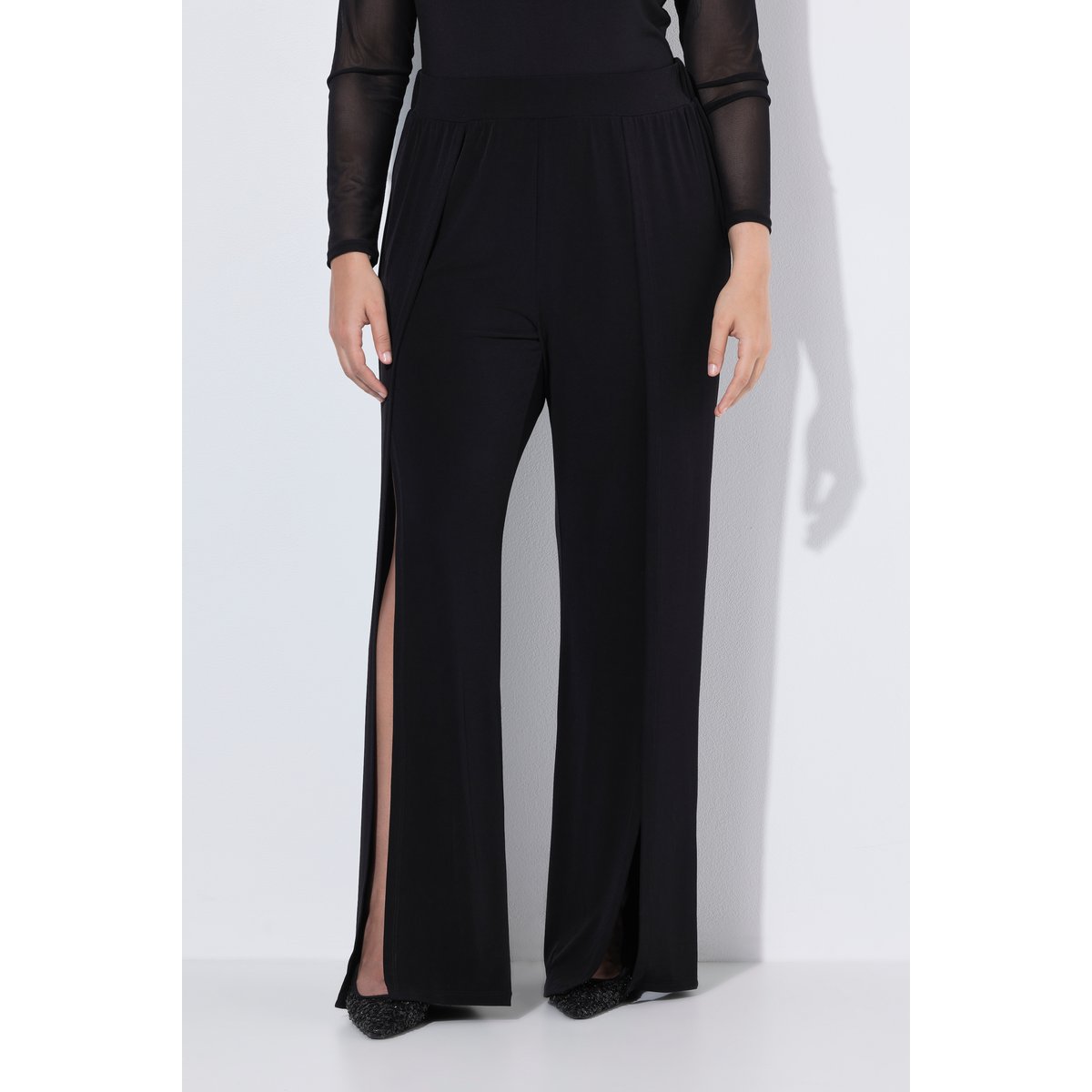 Pantalon jambe large, fendu à la base noir, ULLA POPKEN