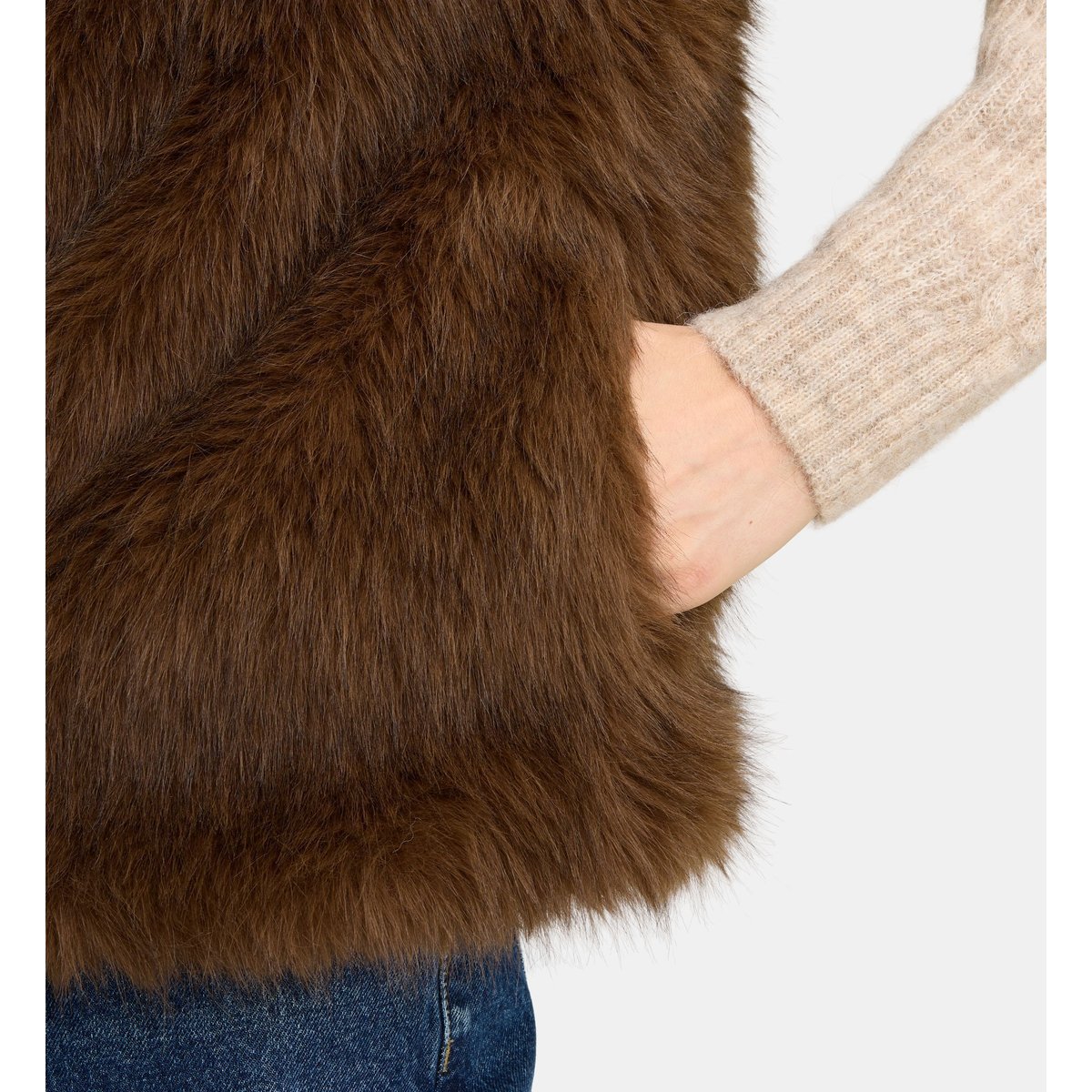 Veste sans manches diabolo fur marron foncé, GALERIES LAFAYETTE