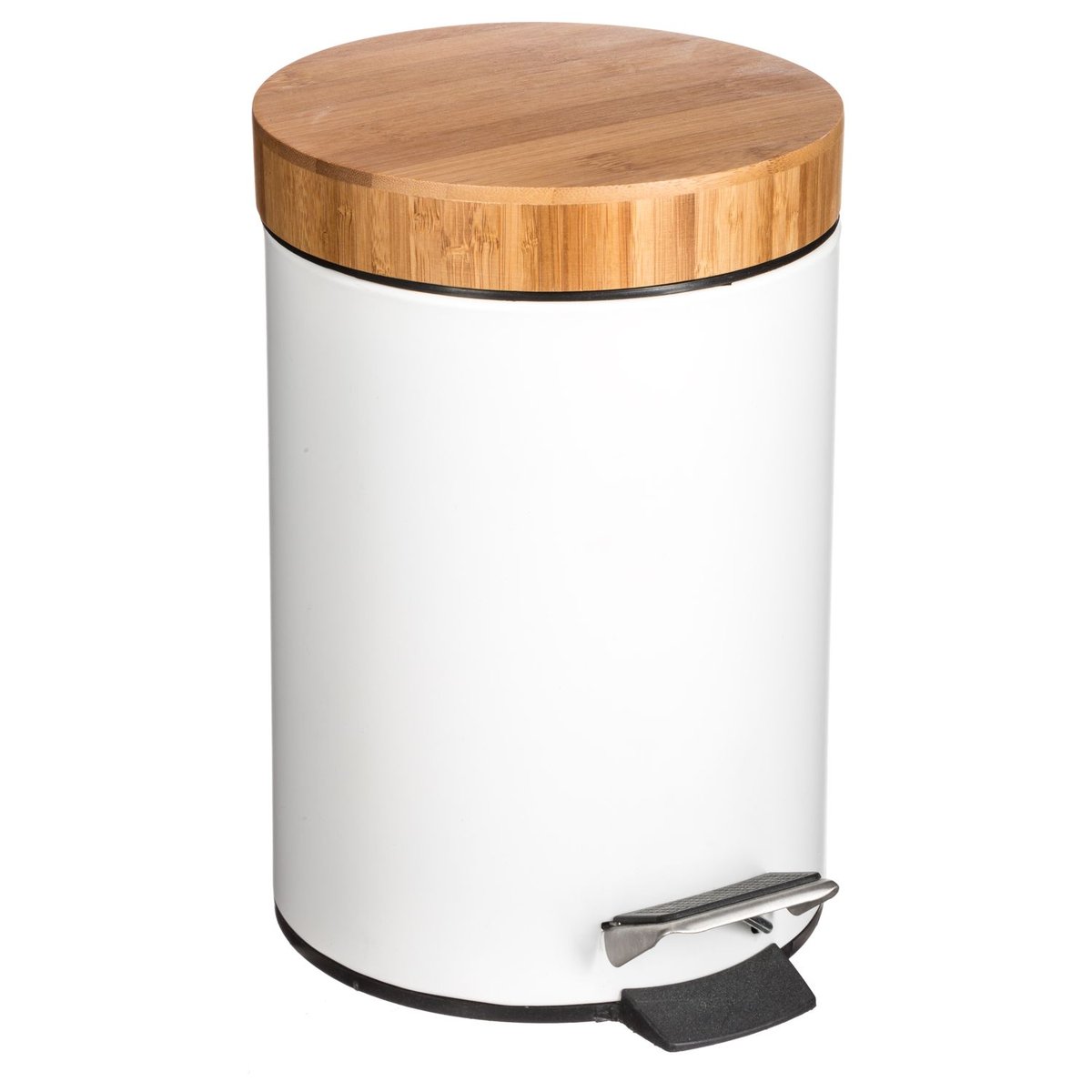 Poubelle de salle de bain à pédale en bambou et métal NATUREO blanc, ATMOSPHERA