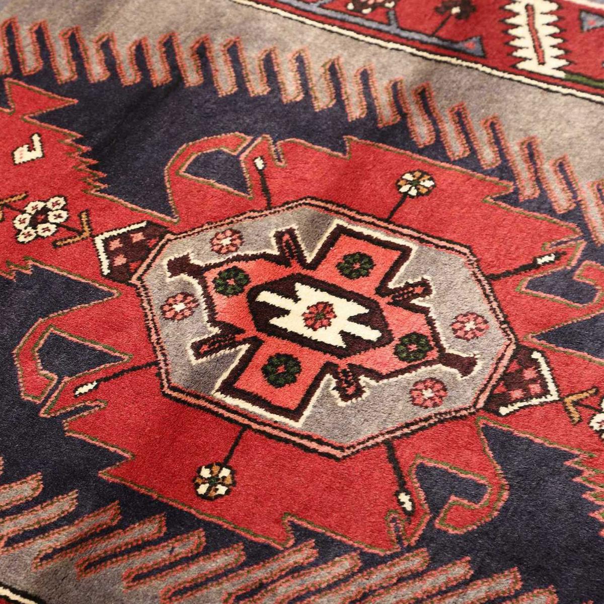 Tapis d'orient oriental, noué main en laine, HAMADAN 46 rouge, bleu, gris, UN AMOUR DE TAPIS