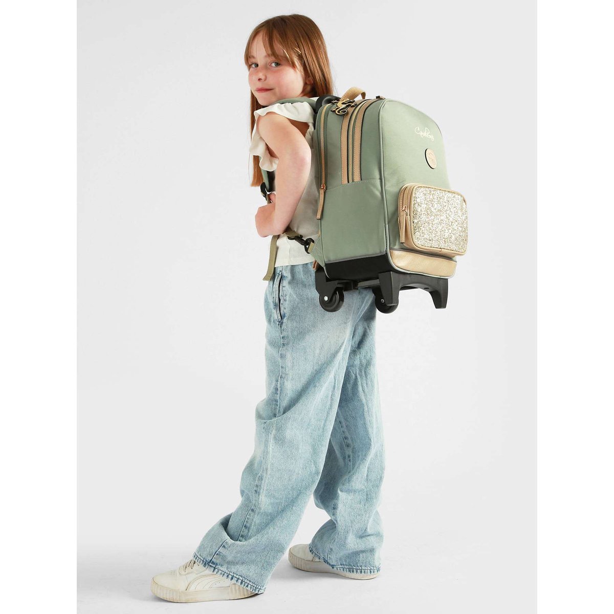 Sac a dos à roulettes 2 compartiments glossy green, CAMELEON