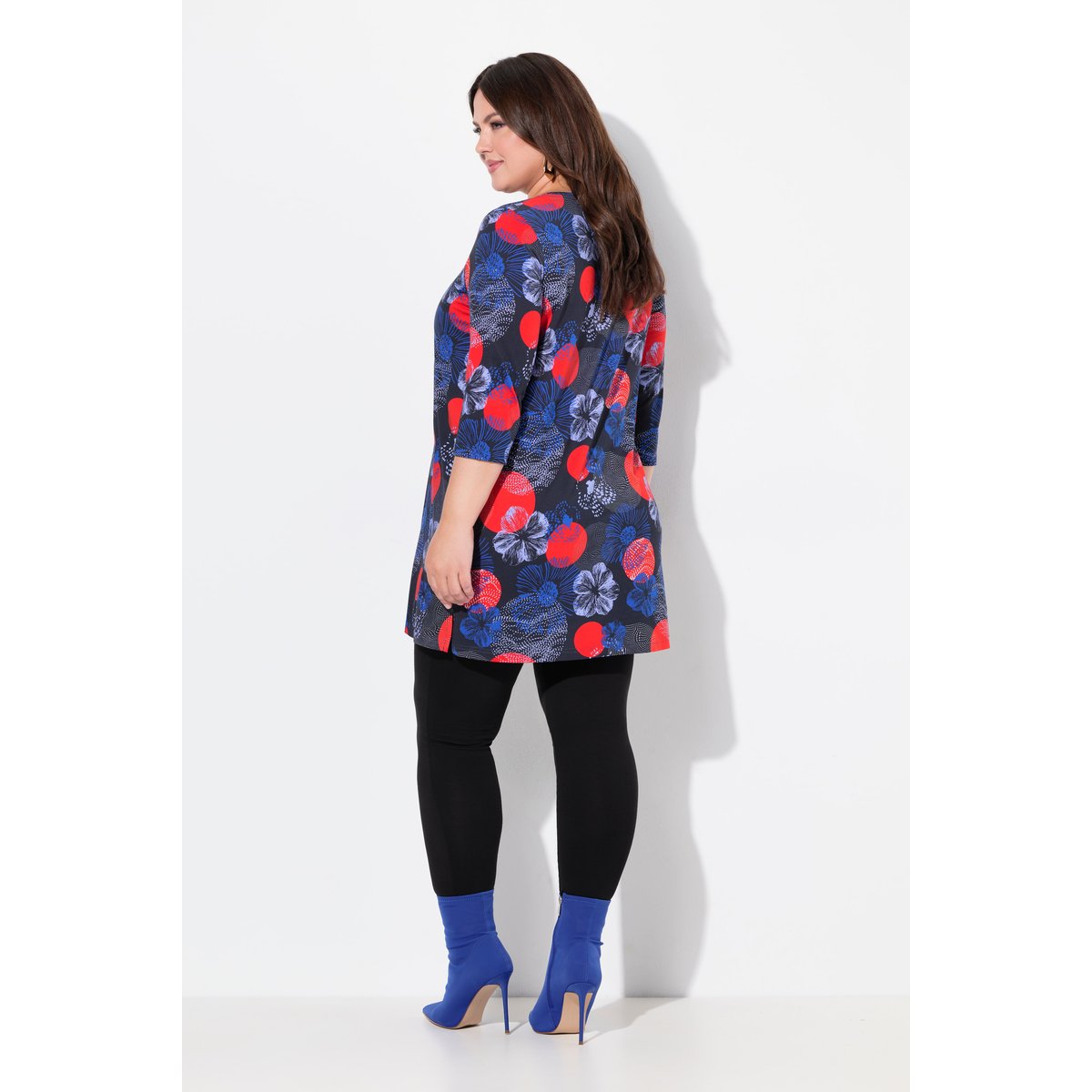 T-shirt long, décolleté carré et manches 3/4 noir, ULLA POPKEN