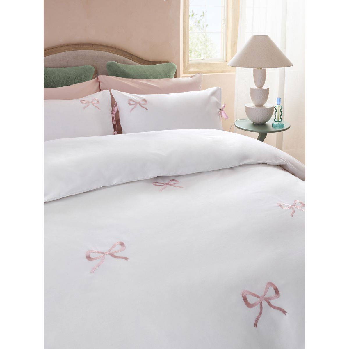 Housse de couette et taies avec nœud blanc/rose, NEXT