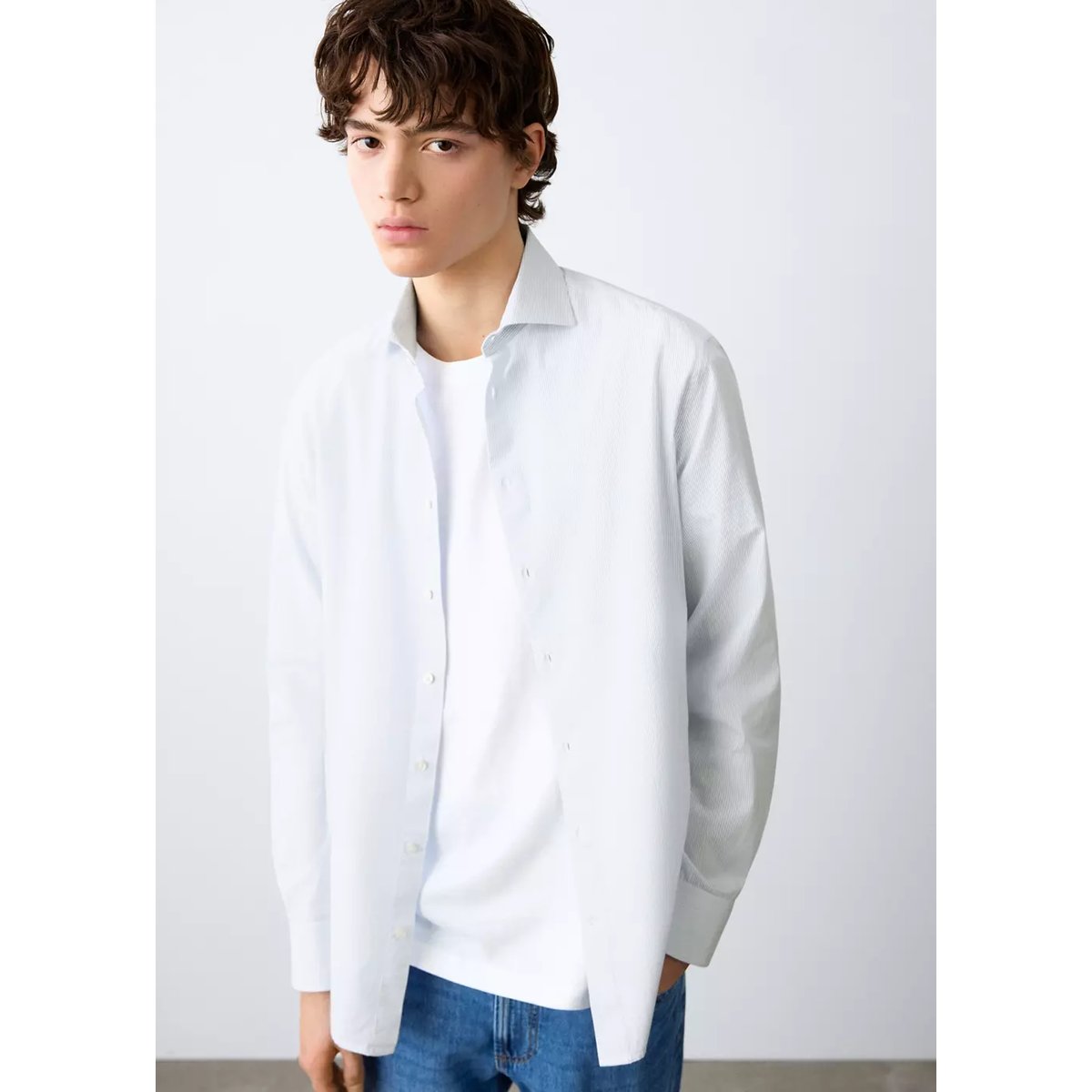 Chemise classic-fit rayures bleu ciel, MANGO TEEN