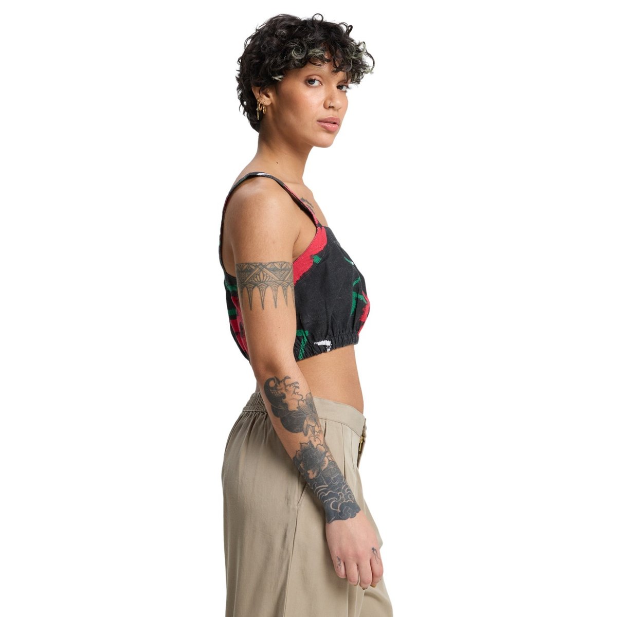 Crop top PALMA noir black street floral 64, QUIKSILVER