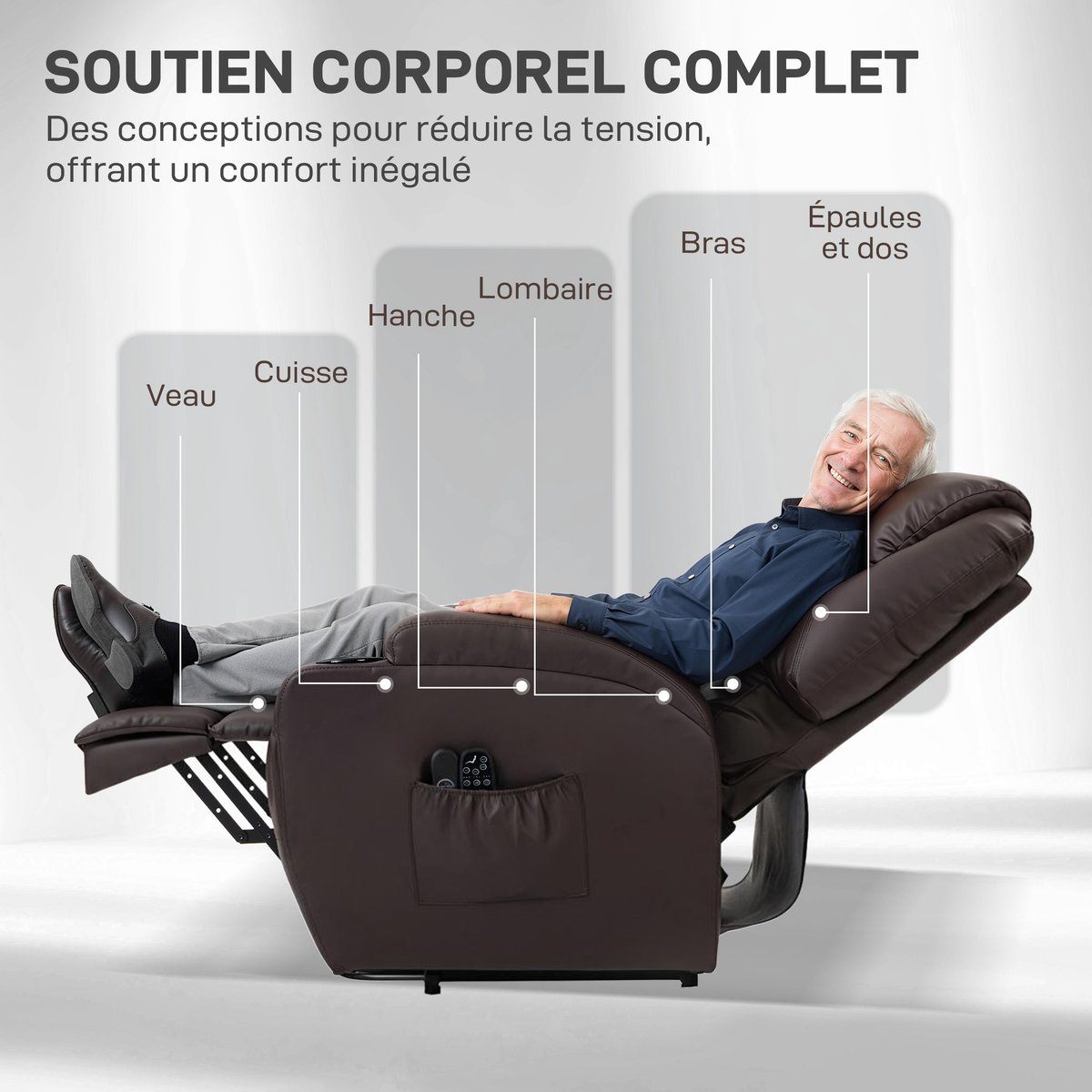 Fauteuil releveur électrique PU Marron marron foncé, HOMCOM