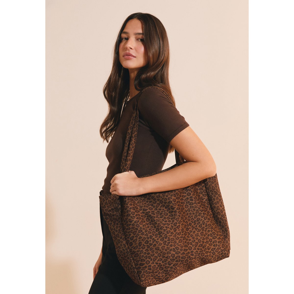 Sac cabas à motif léopard SANDY IMP imp fd marron, ETAM