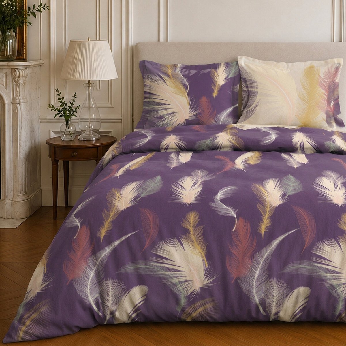 Parure de lit en coton motif tropical, WINTER aubergine, C DESIGN HOME TEXTILE