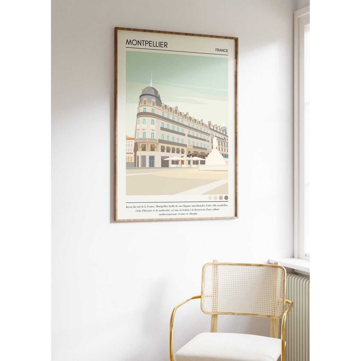 Affiche ville Montpellier Vintage blanc, L'AFFICHERIE