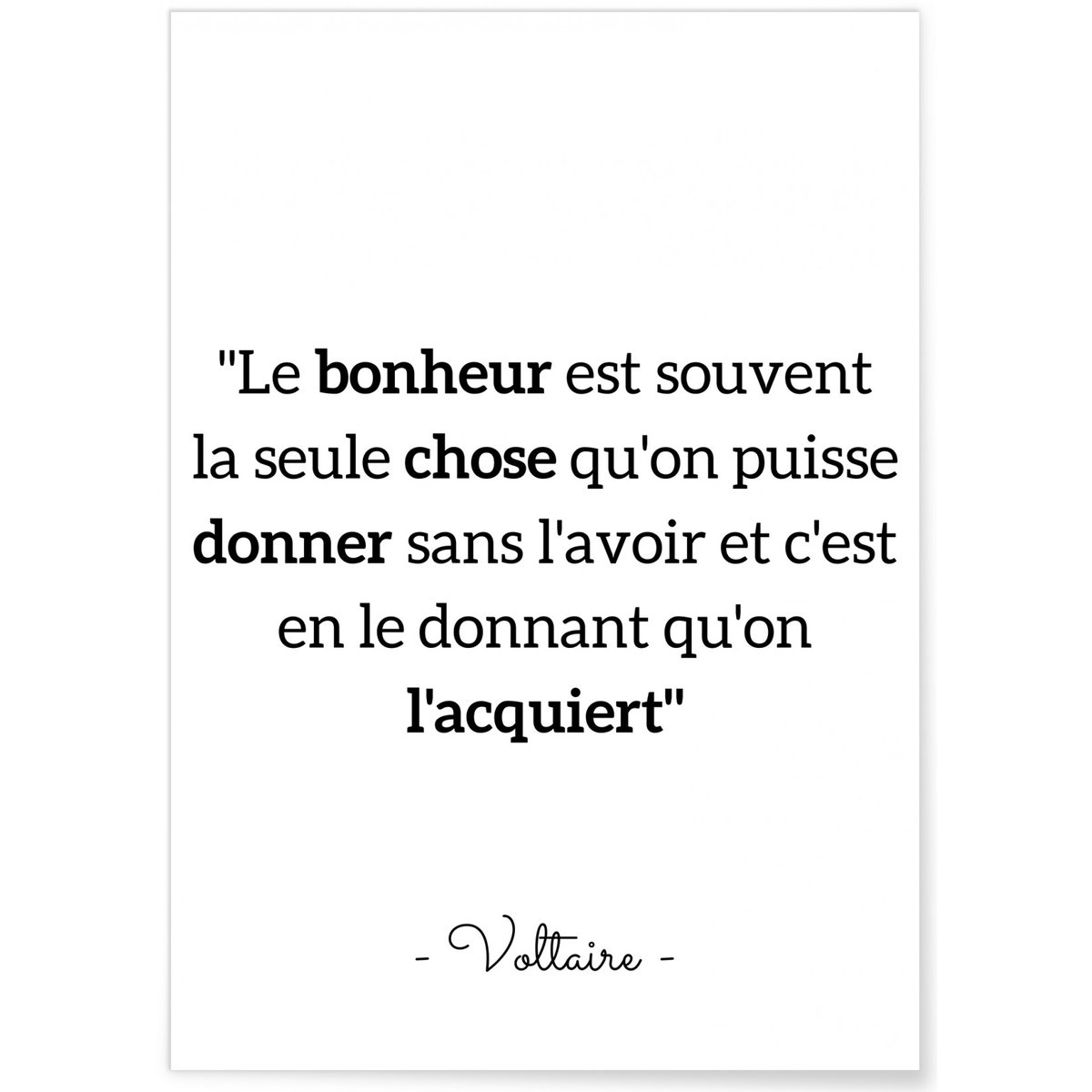Affiche Voltaire : 'Le bonheur est souvent...' blanc, L'AFFICHERIE