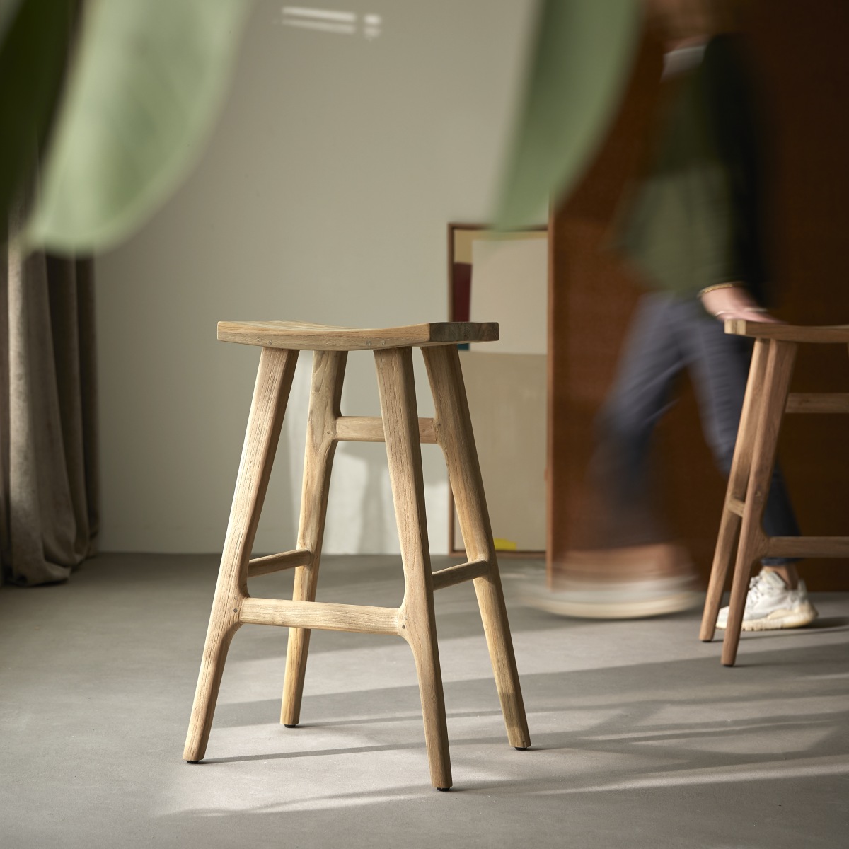 Tabouret de bar en Teck massif, ALIA naturel, TIKAMOON