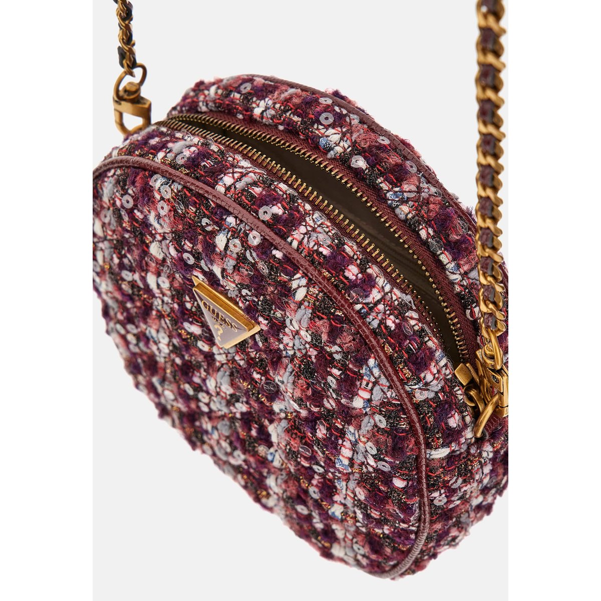 Mini Sac À Bandoulière Giully Tweed bordeaux, GUESS