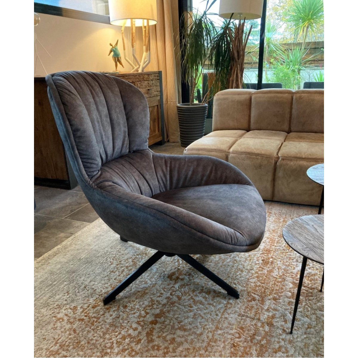 Fauteuil rotatif confortable en tissu Alcantara - TESSANO gris, MATHI DESIGN
