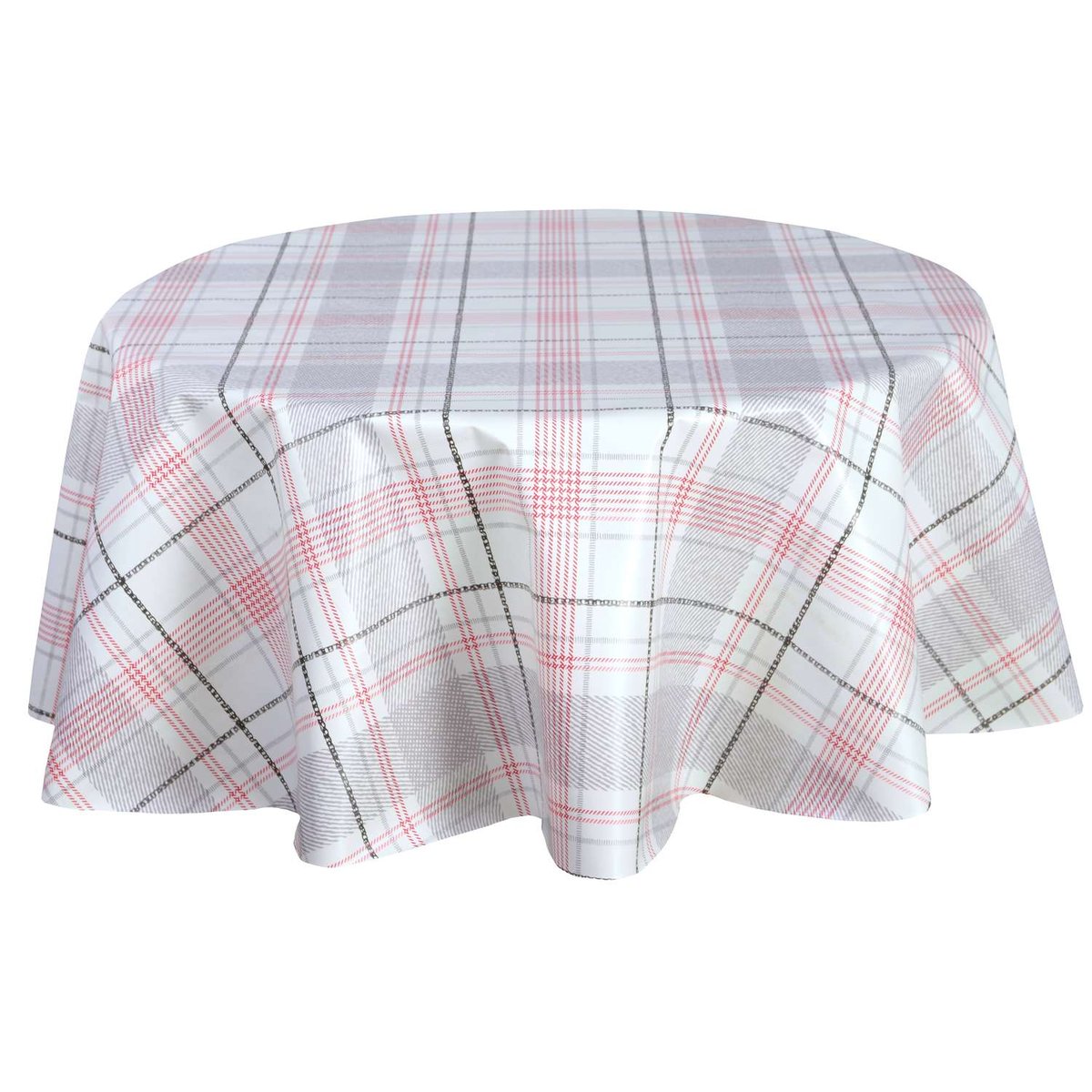 Nappe en toile cirée ronde CARREAU rouge, TOILINUX
