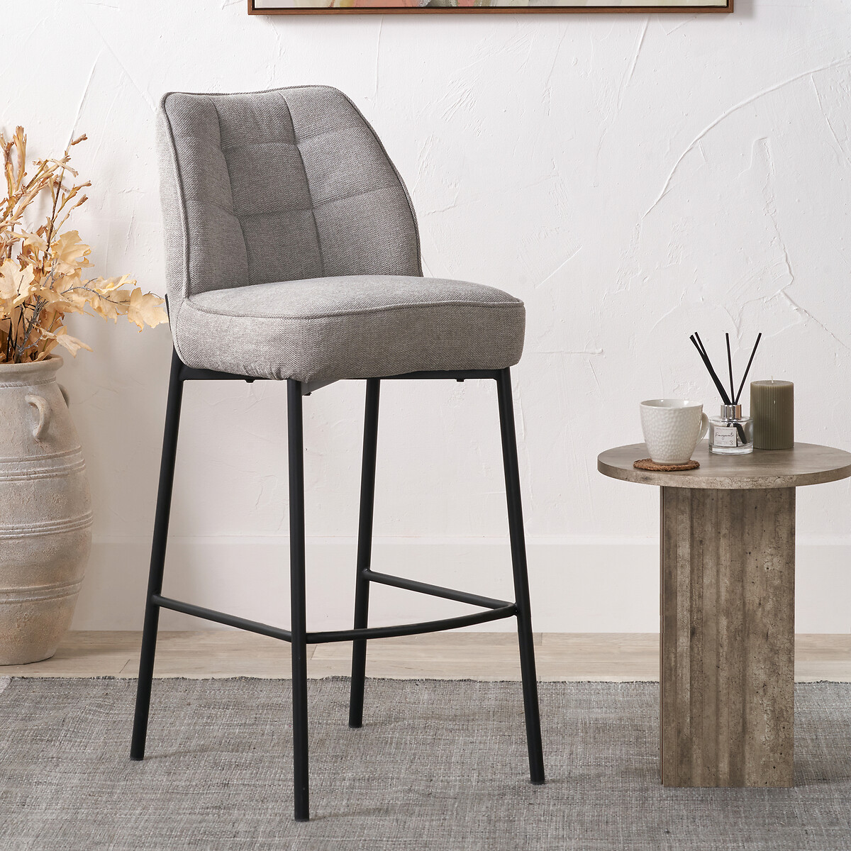 Elys Quilted Chenille & Metal Bar Stool dark grey, SO'HOME