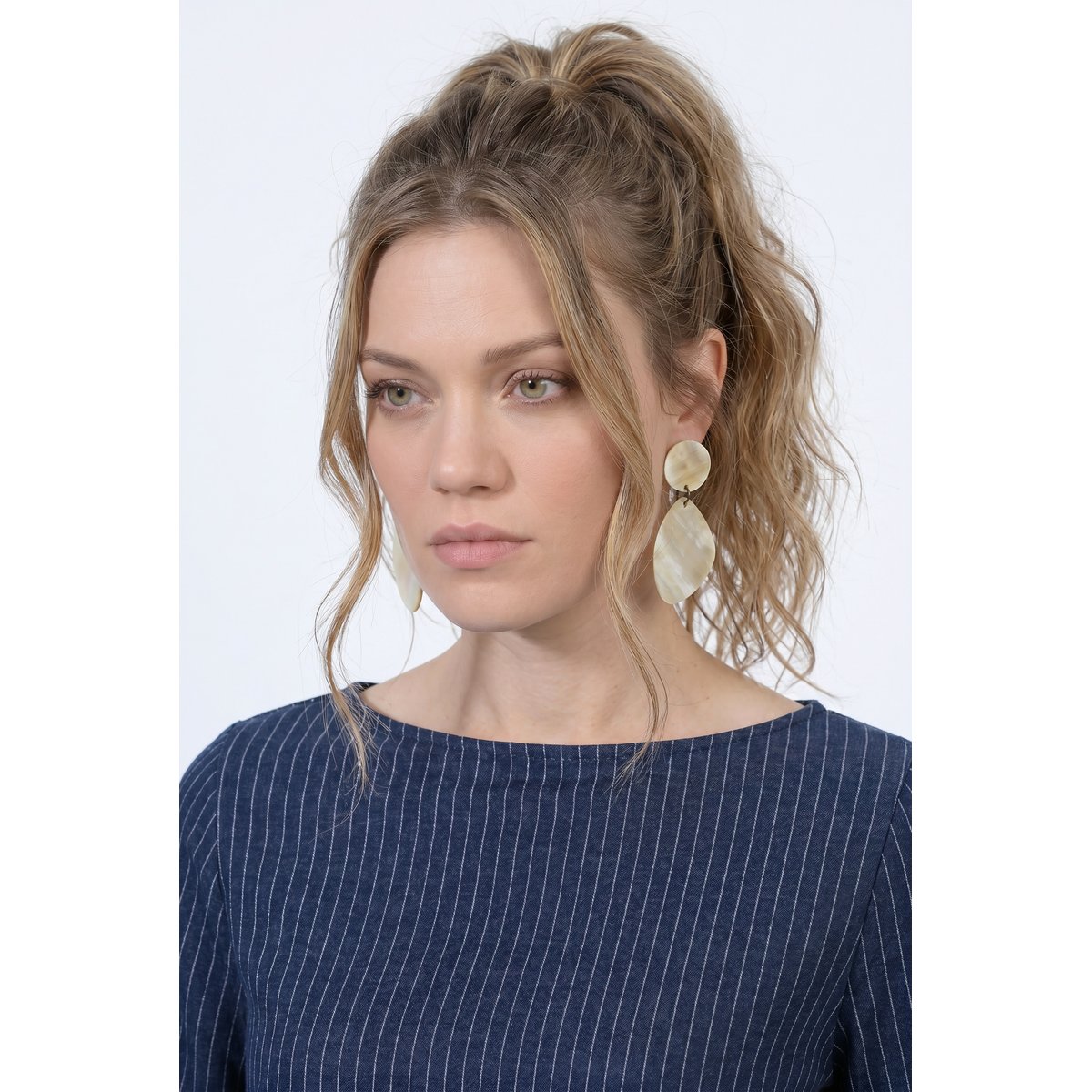 Robe en molleton à fines rayures marine, ULLA POPKEN
