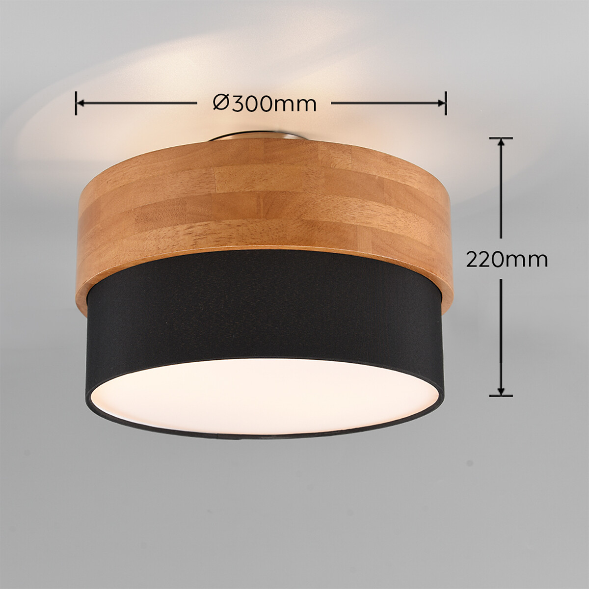 Candeeiro de teto Seasons, TRIO Lighting preto/madeira, TRIO LIGHTING