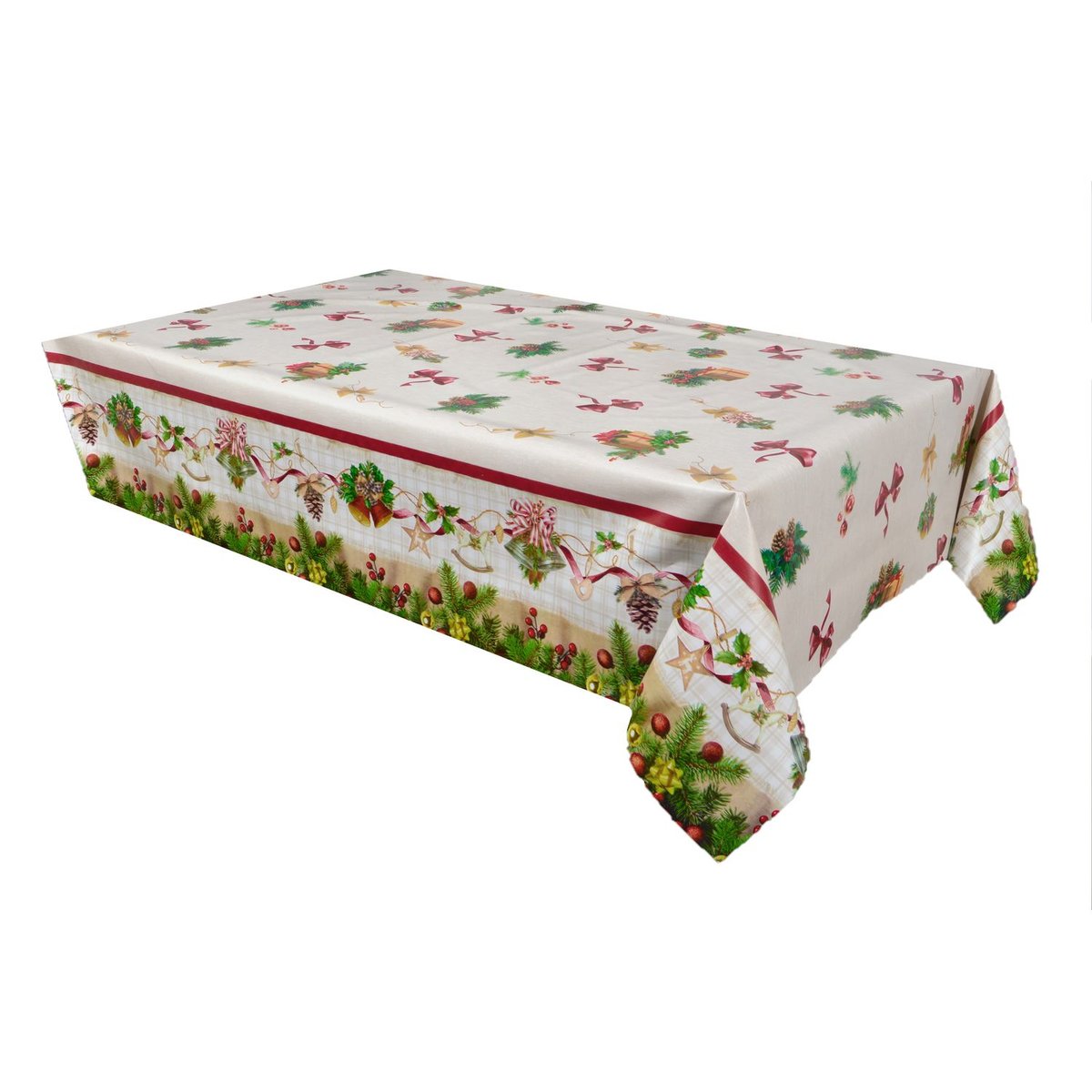 Nappe en toile cirée rectangulaire grand format NŒUDS beige, TOILINUX