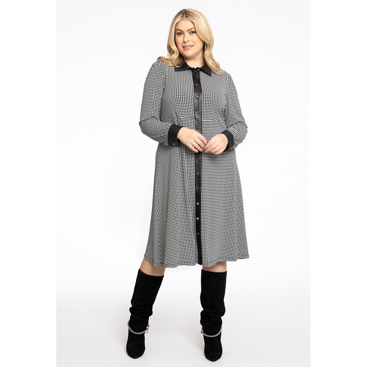 Robe imprimée pied-de-poule noir, YOEK